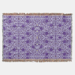 Elegant Flowery Purple Damask Throw Blanket