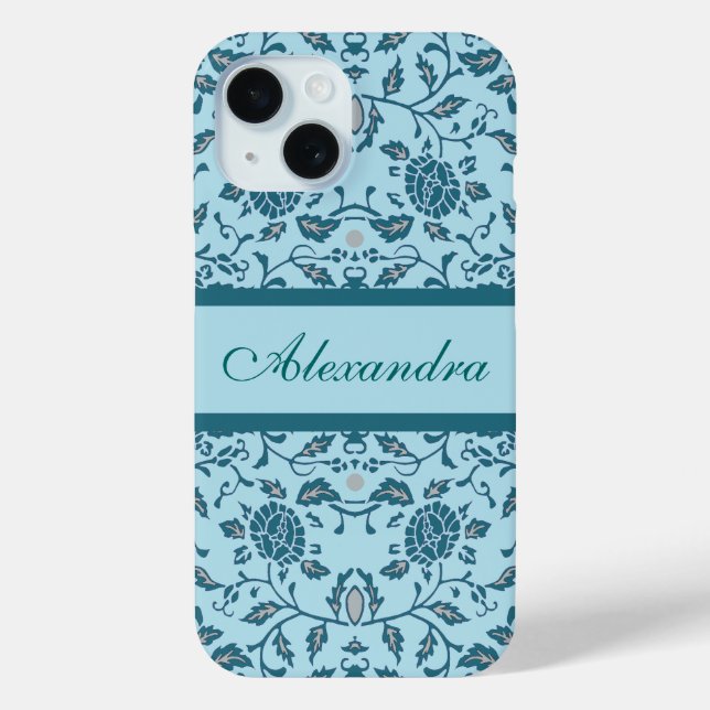 Elegant Flowery Teal Damask Case-Mate iPhone Case (Back)