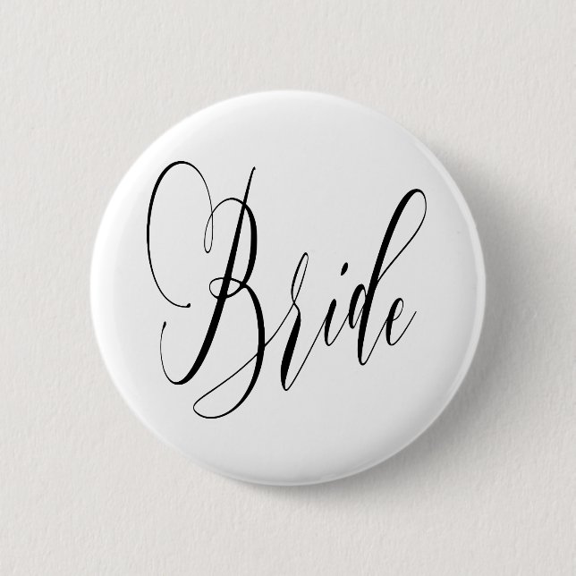 ELEGANT FLOWING BLACK SCRIPT BRIDE DESIGN 2 INCH ROUND BUTTON (Front)