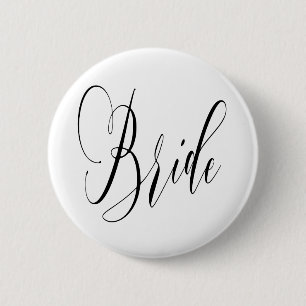 ELEGANT FLOWING BLACK SCRIPT BRIDE DESIGN 2 INCH ROUND BUTTON