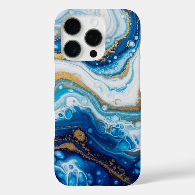 Elégant Fluid Art iPhone 16 Coque - Abstrait Blue (Verso)