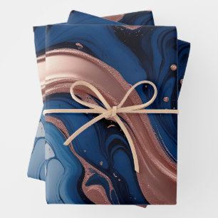 Elegant Fluid Art with Copper and Blue Swirls Wrapping Paper Sheet