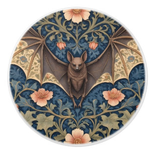 Elegant Flying Bat William Morris Inspired Floral Ceramic Knob