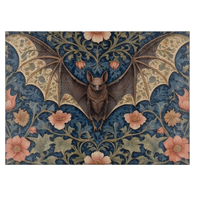 Elegant Flying Bat William Morris Inspired Floral Cutting Board (Front)