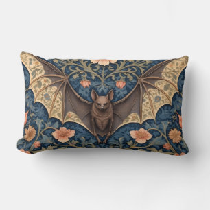 Elegant Flying Bat William Morris Inspired Floral Lumbar Pillow