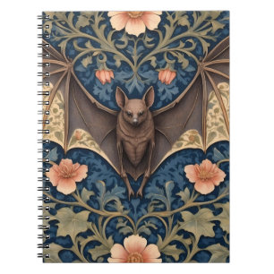 Elegant Flying Bat William Morris Inspired Floral Notebook