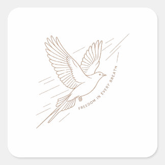 Elegant Flying Bird Freedom In Every Breath Line Square Sticker