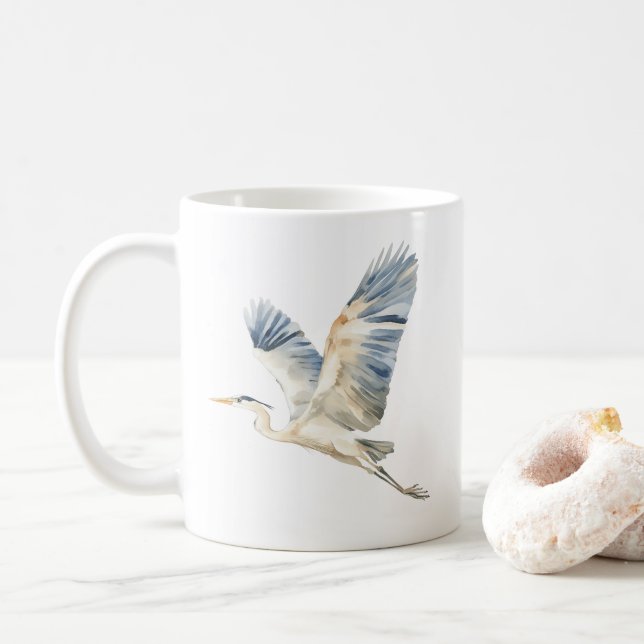 Elegant Flying Blue Herons White Coffee Mug (With Donut)