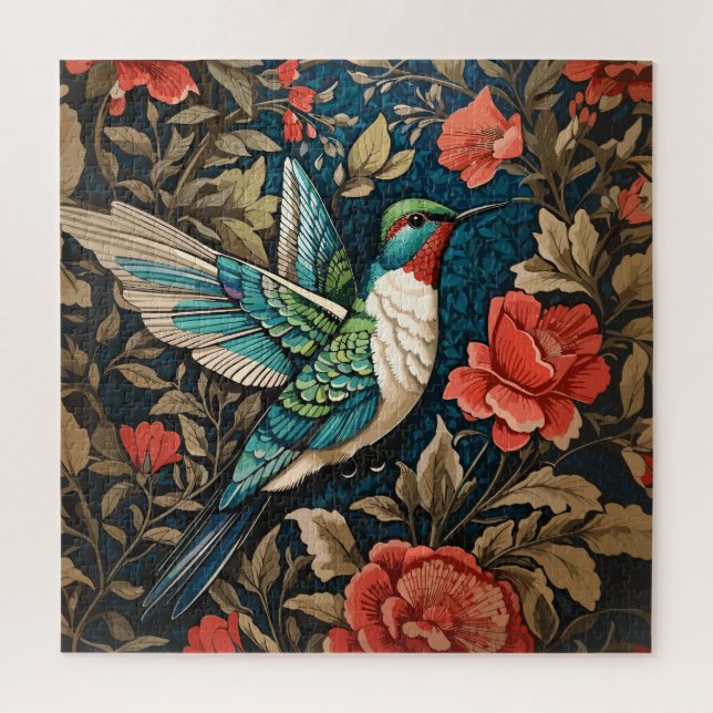 Elegant Flying Hummingbird William Morris Inspired Jigsaw Puzzle (Vertical)