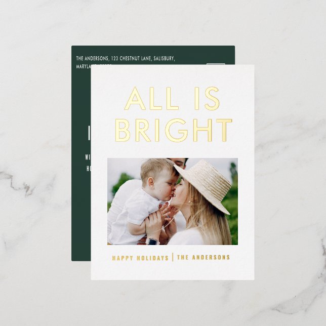 elegant foil 1 photo modern foil holiday postcard (Front/Back)