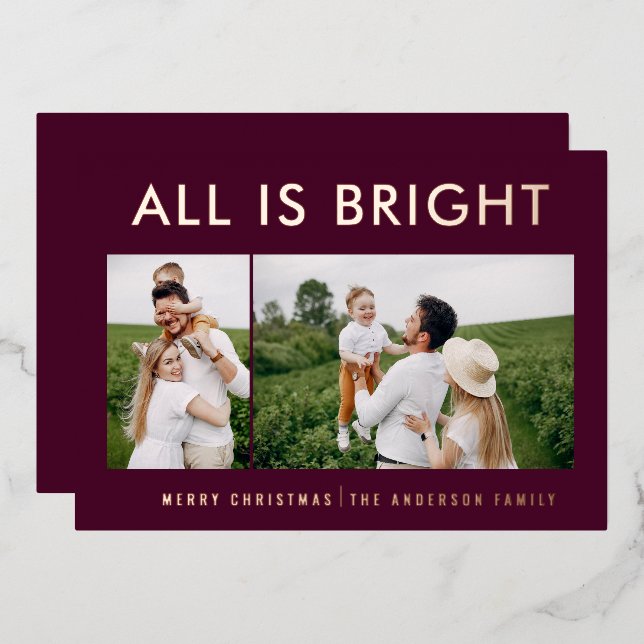 elegant foil 2 photo modern foil holiday card (Front/Back)