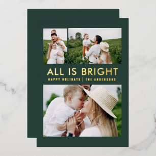elegant foil 3 photo modern foil holiday card