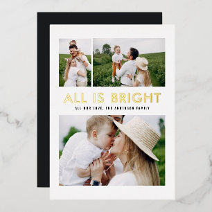 elegant foil 3 photo modern foil holiday card