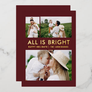 elegant foil 3 photo modern foil holiday card