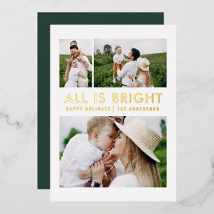 elegant foil 3 photo modern foil holiday card