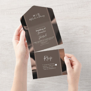 Elegant Foil Brown Earthy Wedding All In One Invitation