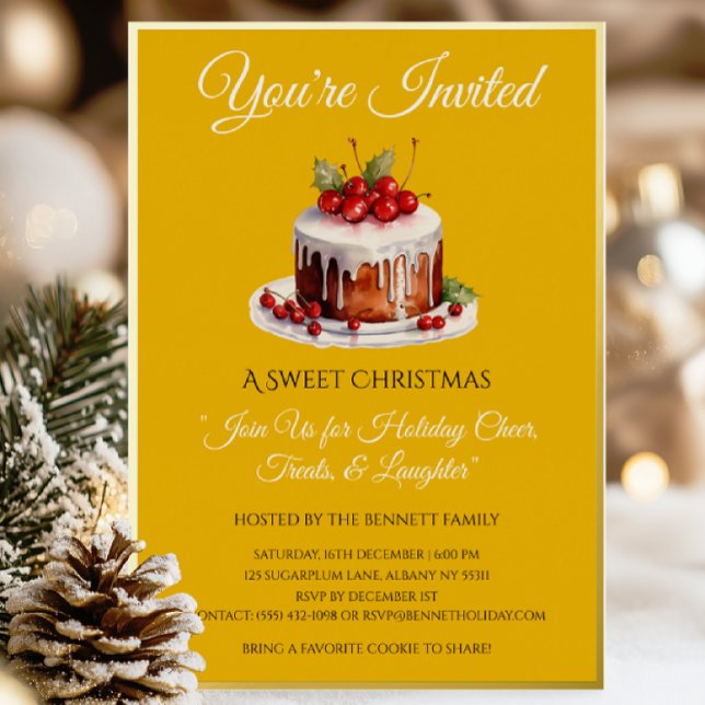 Elegant Foil Christmas Invitation | Sweetest Noel  (Elegant Christmas foil invite — customize your holiday party details with shimmering festive charm.)