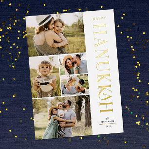 Elegant Foil Five Photo Collage Hanukkah Holiday Card