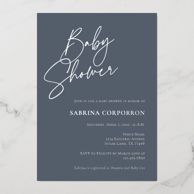 Elegant Foil Gender Neutral Shower | Dusty Blue (Front)