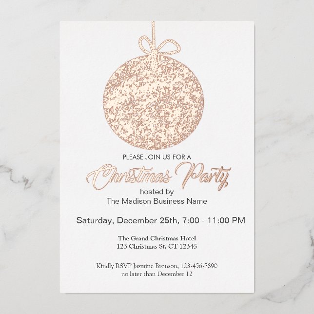 Elegant Foil Ornament Christmas Party Invitation  (Front)