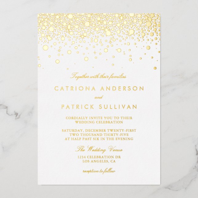 Elegant Foil Pressed Confetti Dots Wedding (Front)