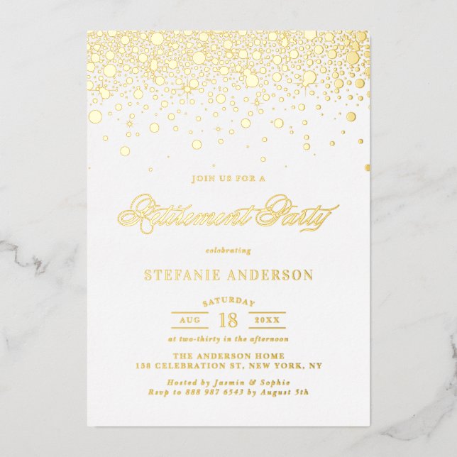 Elegant Foil Pressed Confetti Retirement Party (Front)
