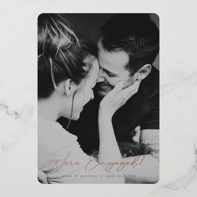 Elegant Foil Script Engagement Photo Announcement (Front)