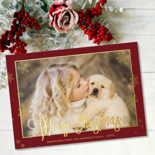 Elegant Foil Script Merry Christmas Photo Holiday Card (Creator Uploaded)