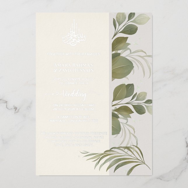Elegant Foil Wedding Invitation | Sage Green (Front)