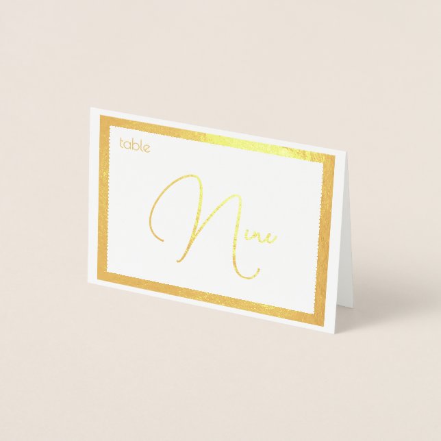 Elegant Foil Wedding Table Number Tent - NINE (Front)