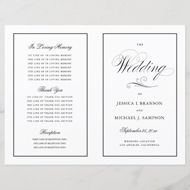 Elegant Folding Wedding Program Black Border (Front)
