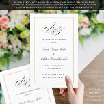 Elegant Folding Wedding Program Custom Monogram<br><div class="desc">This program is an 8.5 x 11 page that requires you to fold it to assemble.  The gold border is editable in thickness,  size and color. Classic understated black and white wedding program with a modern touch featuring the elegant script of a custom monogram. S and R</div>