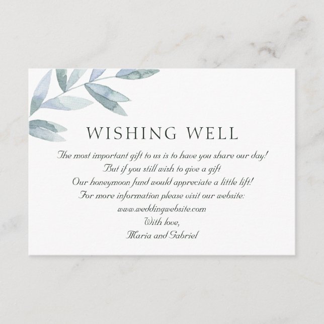 Elegant foliage. Botanical Wedding wishing well Enclosure Card (Front)