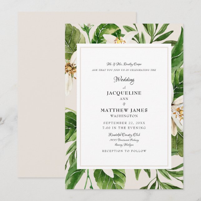 Elegant  Foliage Bride Parents Cream Wedding Matte Invitation (Front/Back)