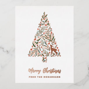 Elegant Foliage Christmas Tree Little Deer Foil Holiday Postcard