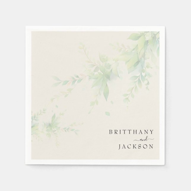 Elegant Foliage Cream Personalized Wedding Napkin (Front)