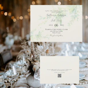 Elegant Foliage Cream QR Code Horizontal Wedding Invitation