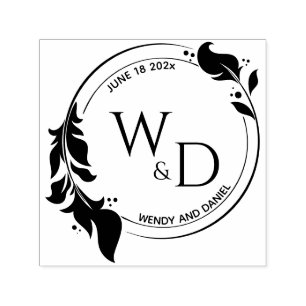 Elegant Foliage Double Ring Monogram Self-inking Stamp