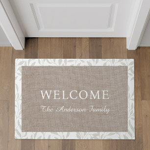 Elegant Foliage Family Name Welcome Doormat
