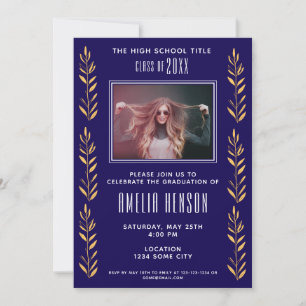 Elegant Foliage Graduate Photo Graduation Party Invitation