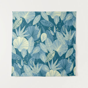 Elegant Foliage: Grey-Blue Tropical Pattern. Tapestry