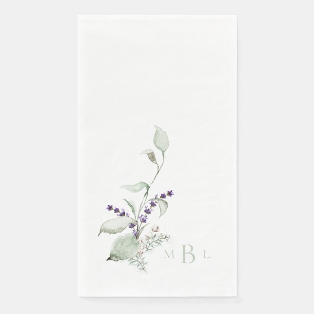 Elegant Foliage Lavender Mint Monogram Wedding  Napkin (Front)