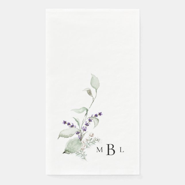 Elegant Foliage Lavender Monogram Wedding  Napkin (Front)