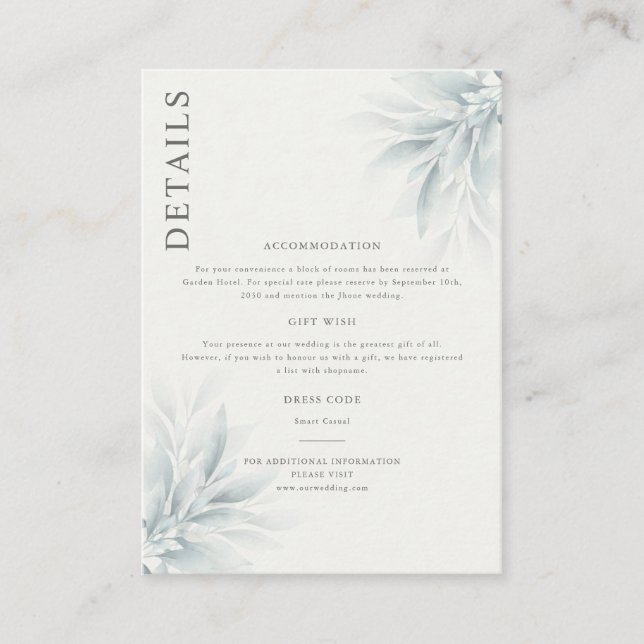 Elegant Foliage Modern Details Enclosure Card (Front)