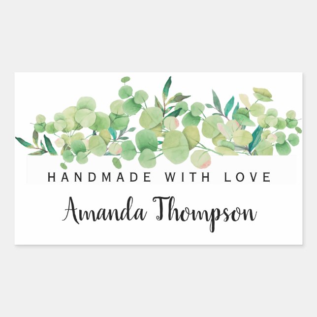 Elegant Foliage Personalized Handmade With Love Sticker (Front)