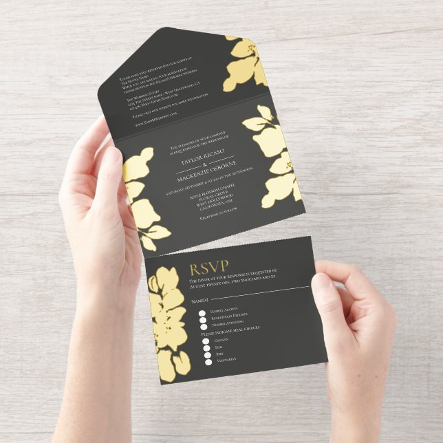 Elegant Foliage Personalized Wedding All In One Invitation (Tearaway)