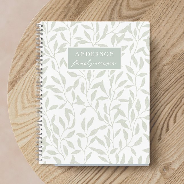 Elegant Foliage Sage and White Family Recipe Notebook (Creator Uploaded)