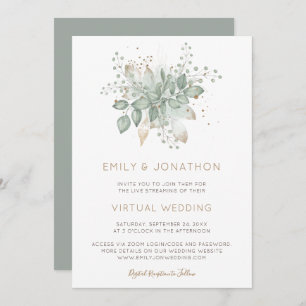 Elegant Foliage Sage Virtual Wedding Invitation