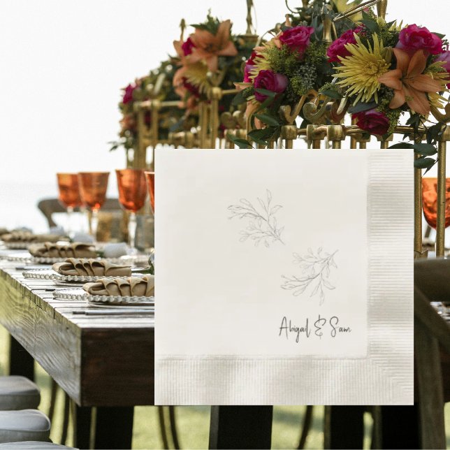 Elegant Foliage Script Cream Wedding Napkin (Creator Uploaded)
