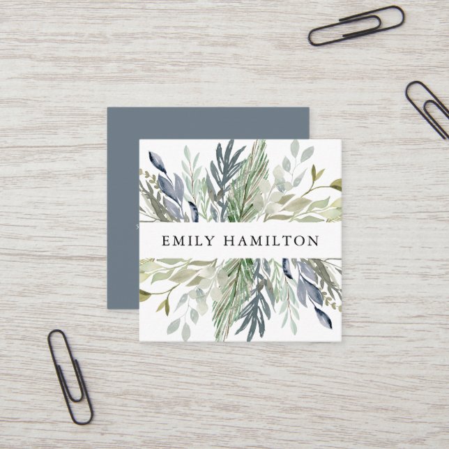 Elegant Foliage | Square Business Card (Front/Back In Situ)